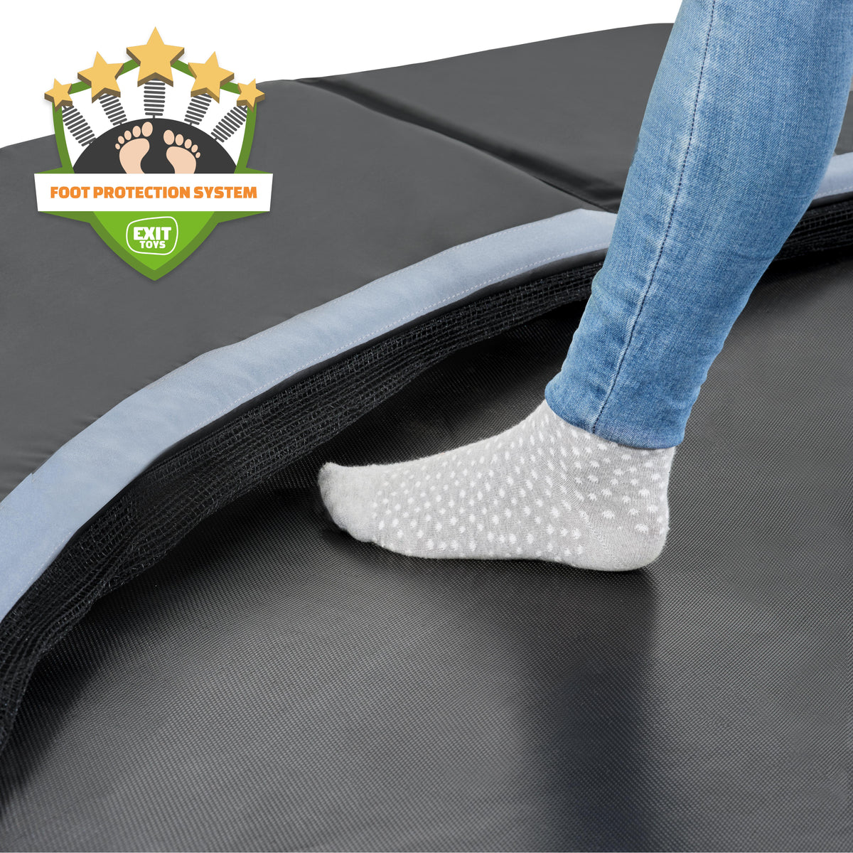 EXIT Dynamic ebenerdiges Trampolin ø427cm mit Freezone Sicherheitsplatten - schwarz