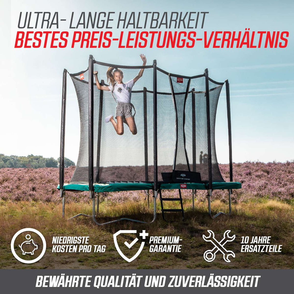BERG Grand Favorit InGround Bodentrampolin oval mit Sicherheitsnetz Comfort