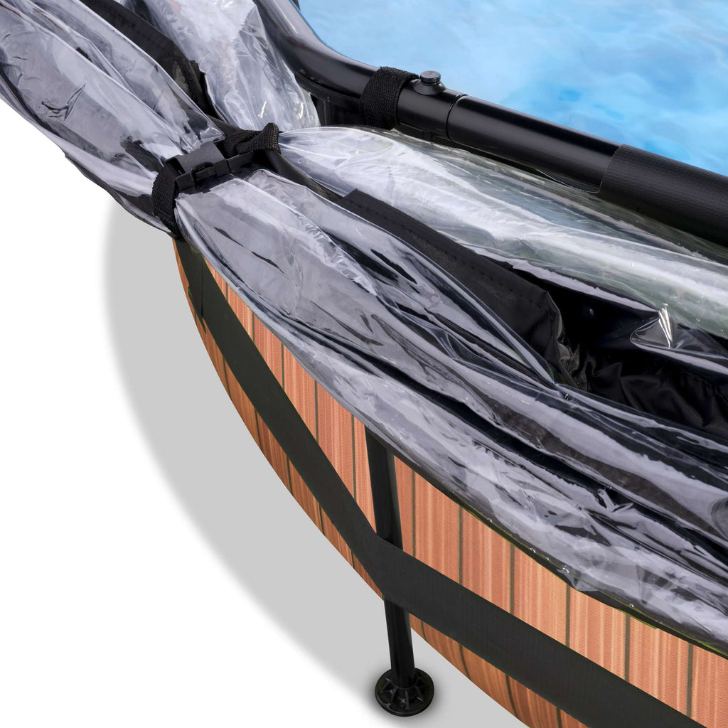 EXIT Wood Pool ø300x76cm mit Filterpumpe und Abdeckung - braun