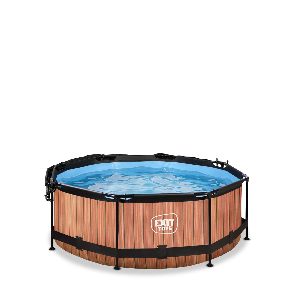 EXIT Wood Pool ø244x76cm mit Filterpump und Sonnensegel - braun