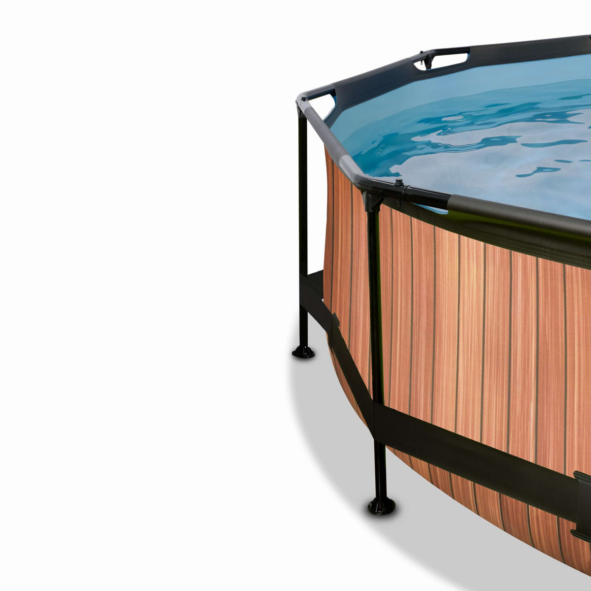 EXIT Wood Pool ø244x76cm mit Filterpump und Sonnensegel - braun