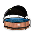 EXIT Wood Pool ø300x76cm mit Filterpump und Sonnensegel - braun