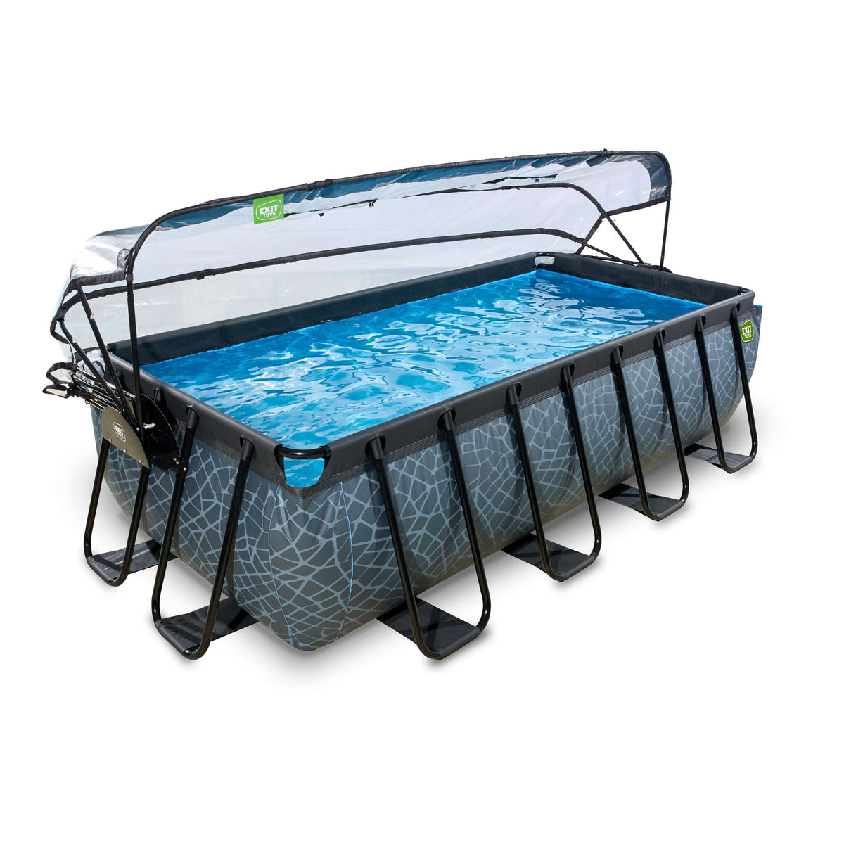 EXIT Stone Pool 400x200x100cm mit Sandfilterpumpe und Abdeckung - grau