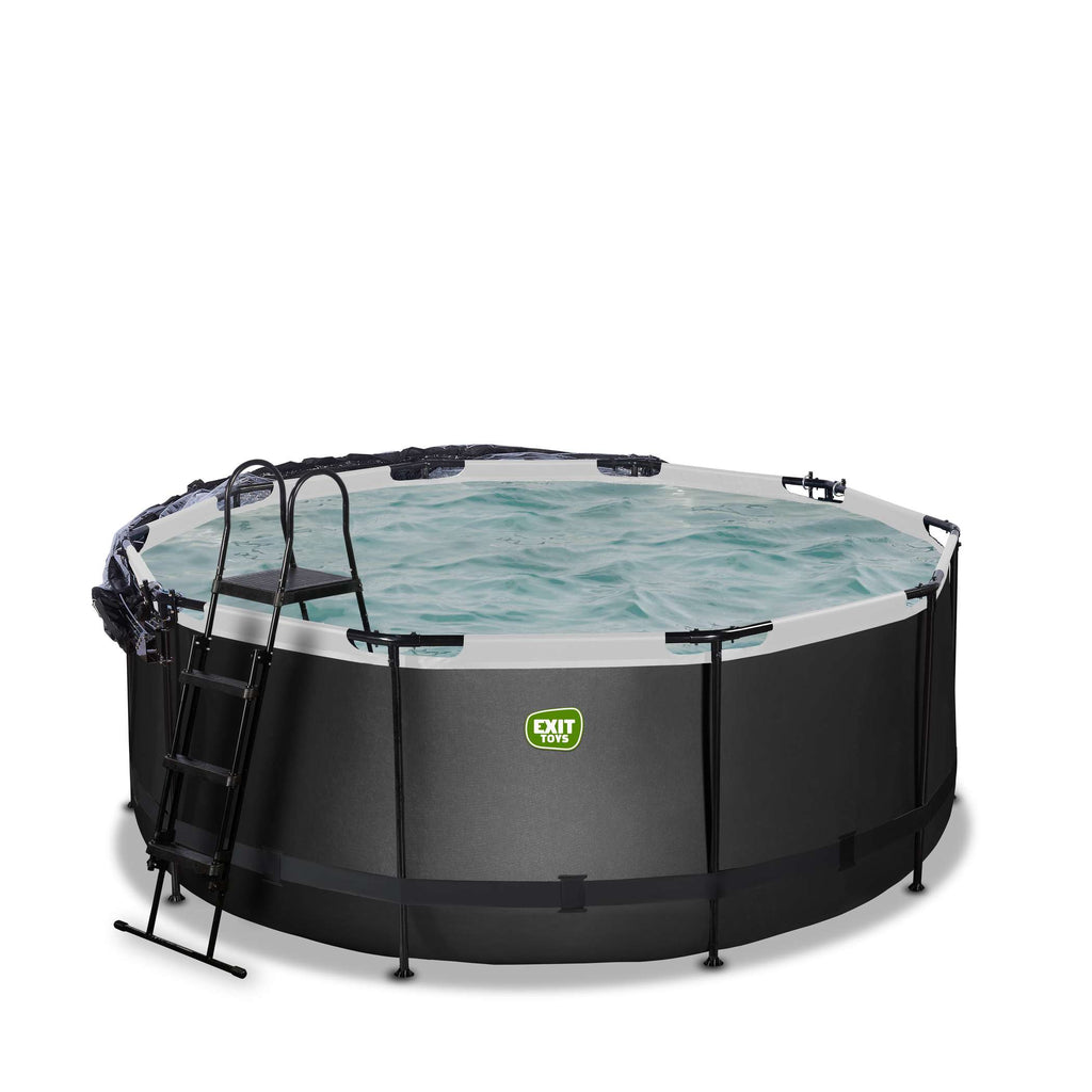 EXIT Black Leather Pool ø360x122cm mit Sandfilterpumpe und Abdeckung - schwarz
