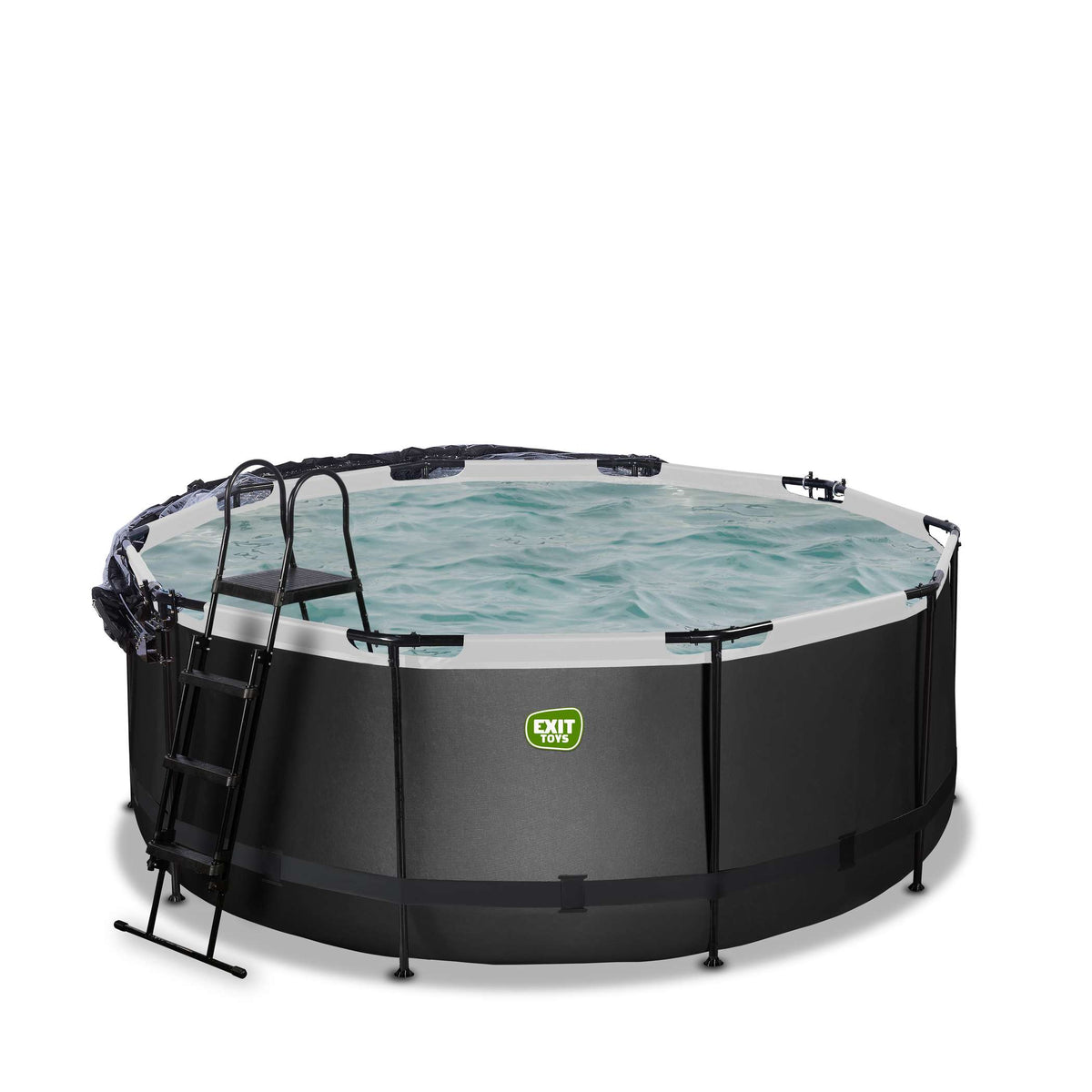 EXIT Black Leather Pool ø360x122cm mit Sandfilterpumpe und Abdeckung - schwarz