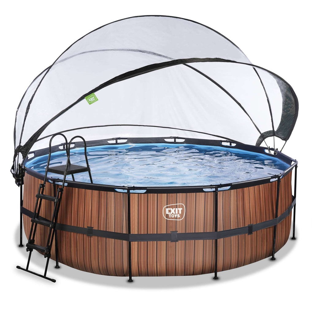 EXIT Wood Pool ø427x122cm mit Sandfilterpumpe und Abdeckung - braun