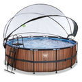 EXIT Wood Pool ø427x122cm mit Sandfilterpumpe und Abdeckung - braun