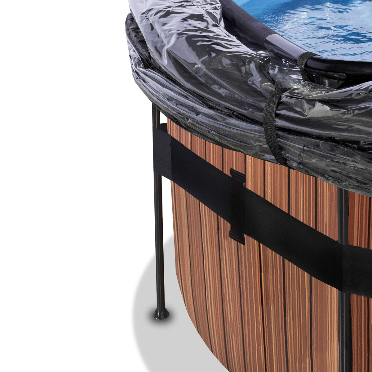 EXIT Wood Pool ø427x122cm mit Sandfilterpumpe und Abdeckung - braun