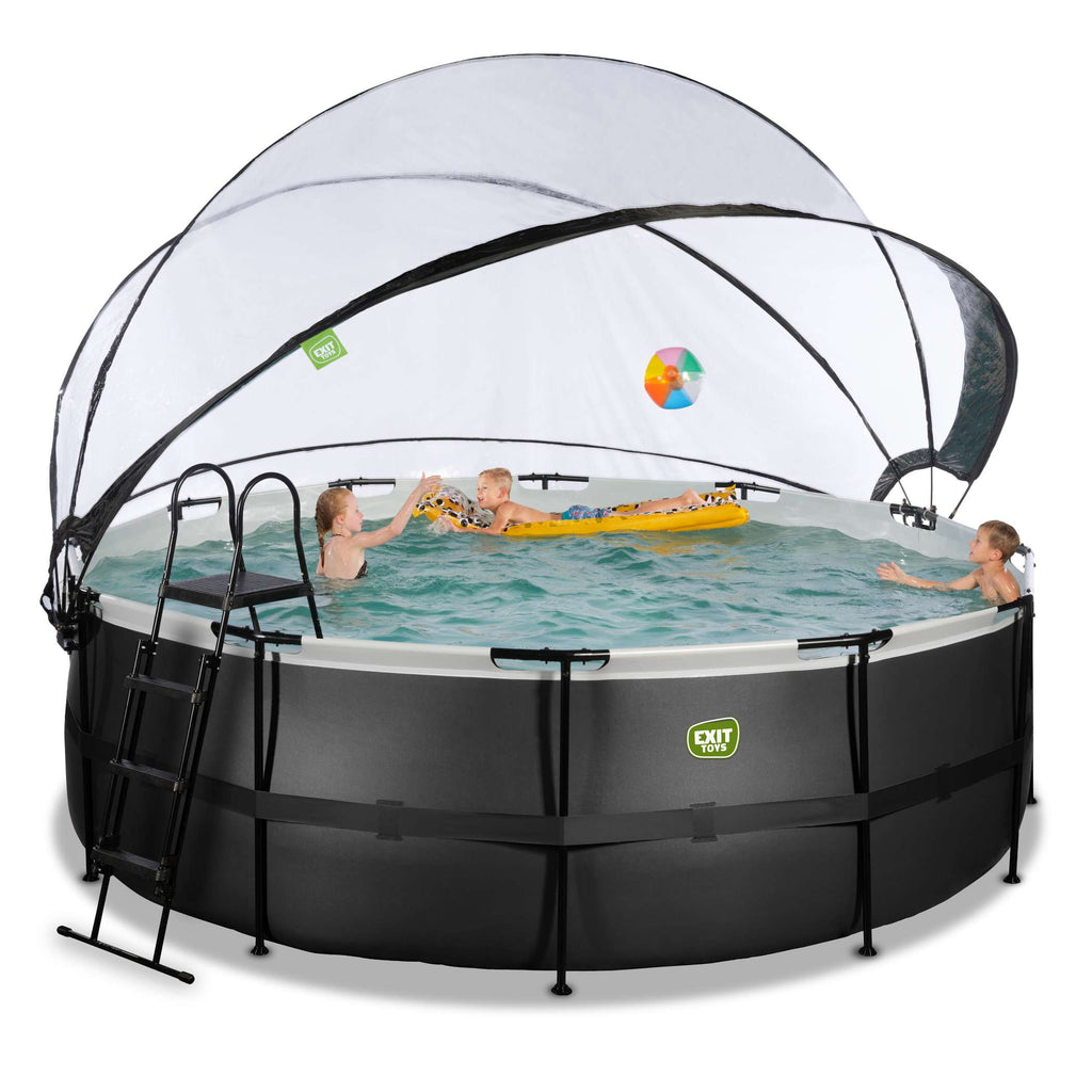 EXIT Black Leather Pool ø427x122cm mit Sandfilterpumpe und Abdeckung - schwarz