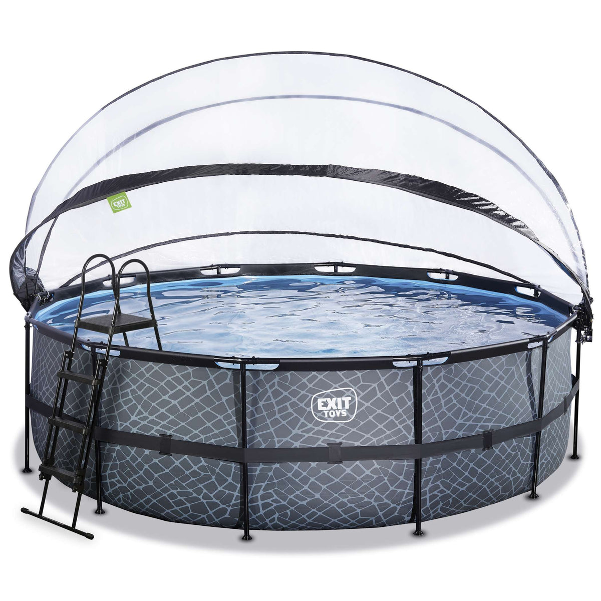EXIT Stone Pool ø450x122cm mit Sandfilterpumpe und Abdeckung - grau