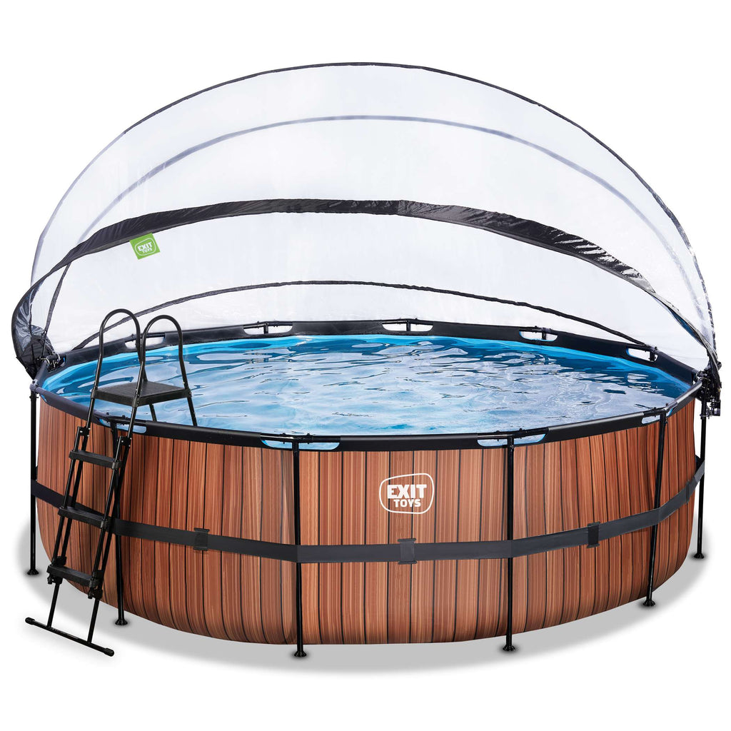 EXIT Wood Pool ø450x122cm mit Sandfilterpumpe und Abdeckung - braun