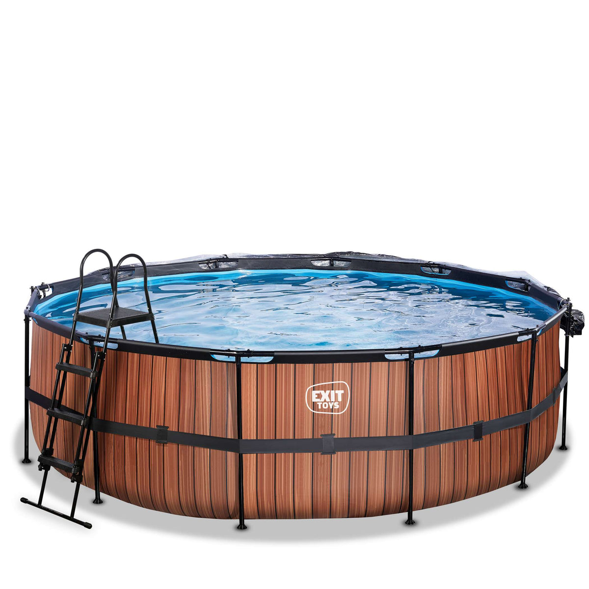 EXIT Wood Pool ø450x122cm mit Sandfilterpumpe und Abdeckung - braun