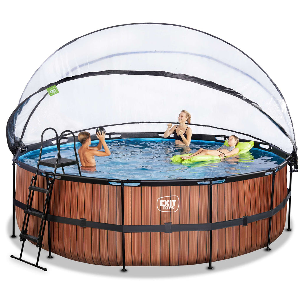 EXIT Wood Pool ø450x122cm mit Sandfilterpumpe und Abdeckung - braun