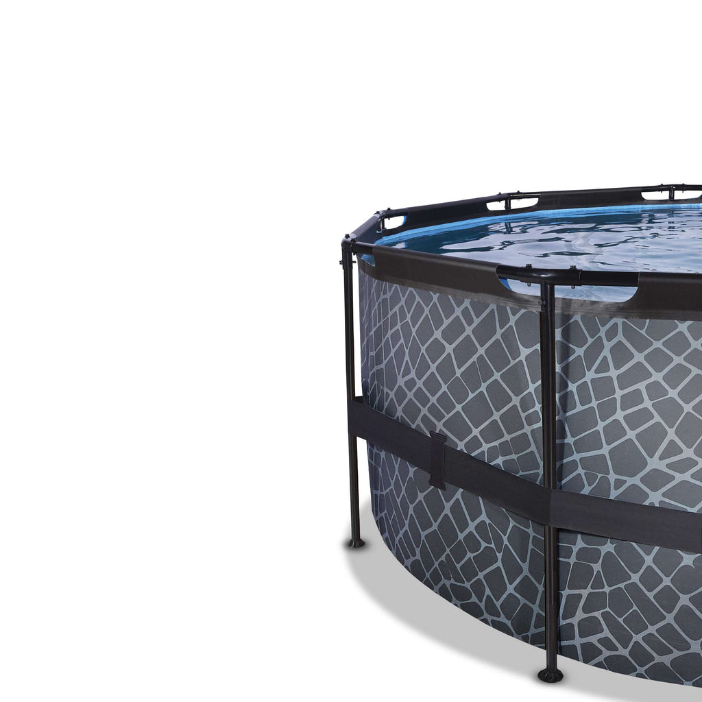 EXIT Stone Pool ø488x122cm mit Sandfilterpumpe und Abdeckung - grau