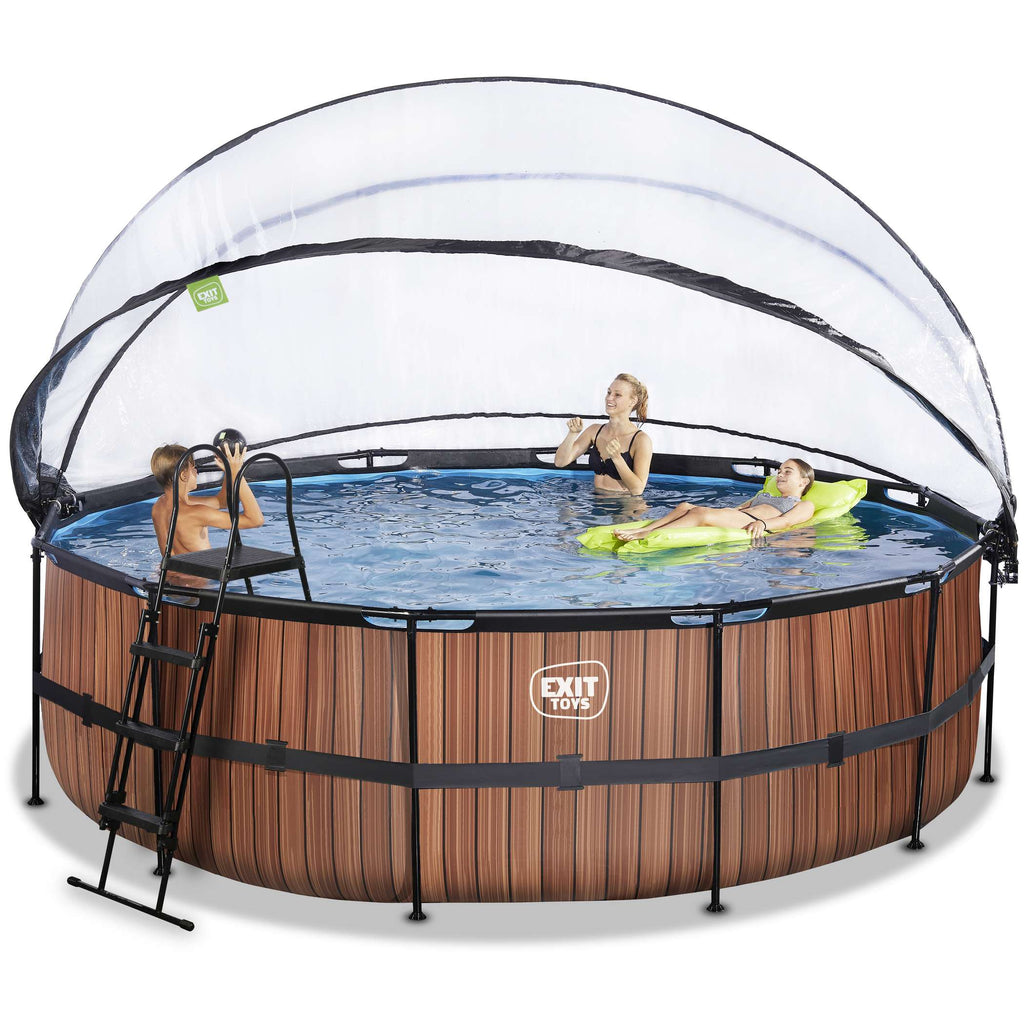 EXIT Wood Pool ø488x122cm mit Sandfilterpumpe und Abdeckung - braun
