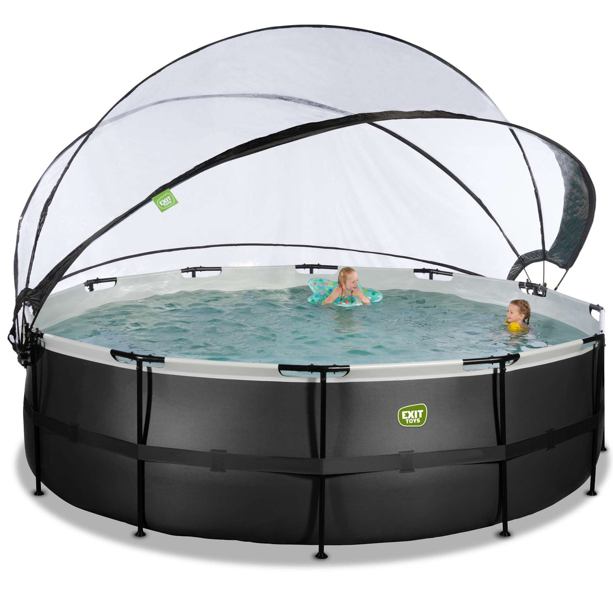 EXIT Black Leather Pool ø488x122cm mit Sandfilterpumpe und Abdeckung - schwarz
