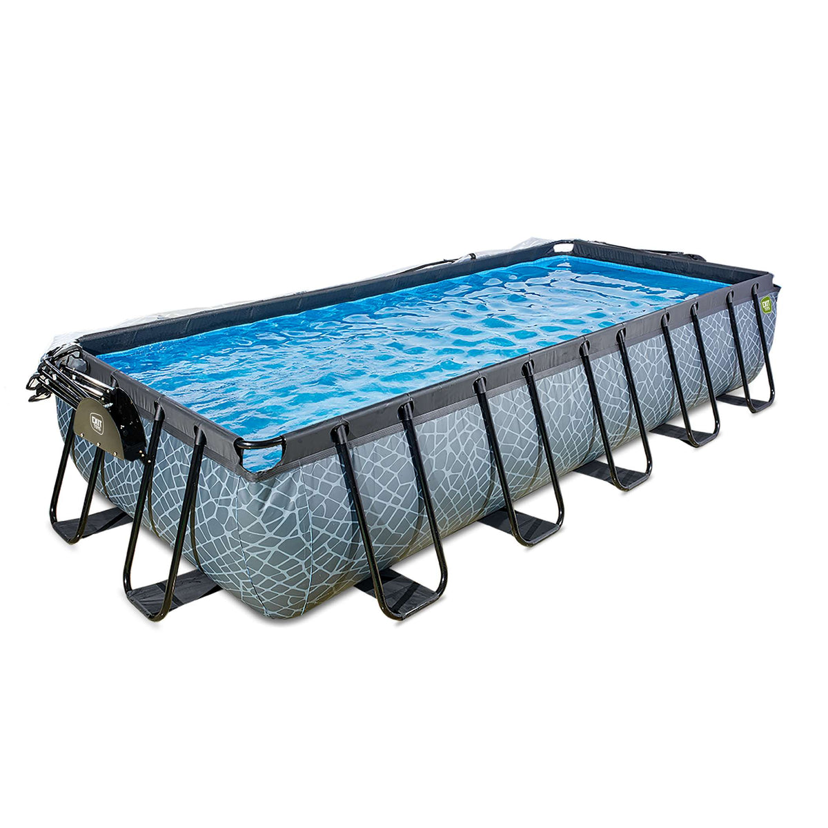EXIT Stone Pool 540x250x100cm mit Sandfilterpumpe und Abdeckung und Wärmepumpe - grau