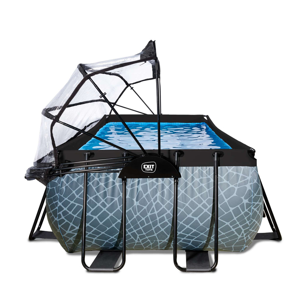 EXIT Stone Pool 540x250x100cm mit Sandfilterpumpe und Abdeckung und Wärmepumpe - grau