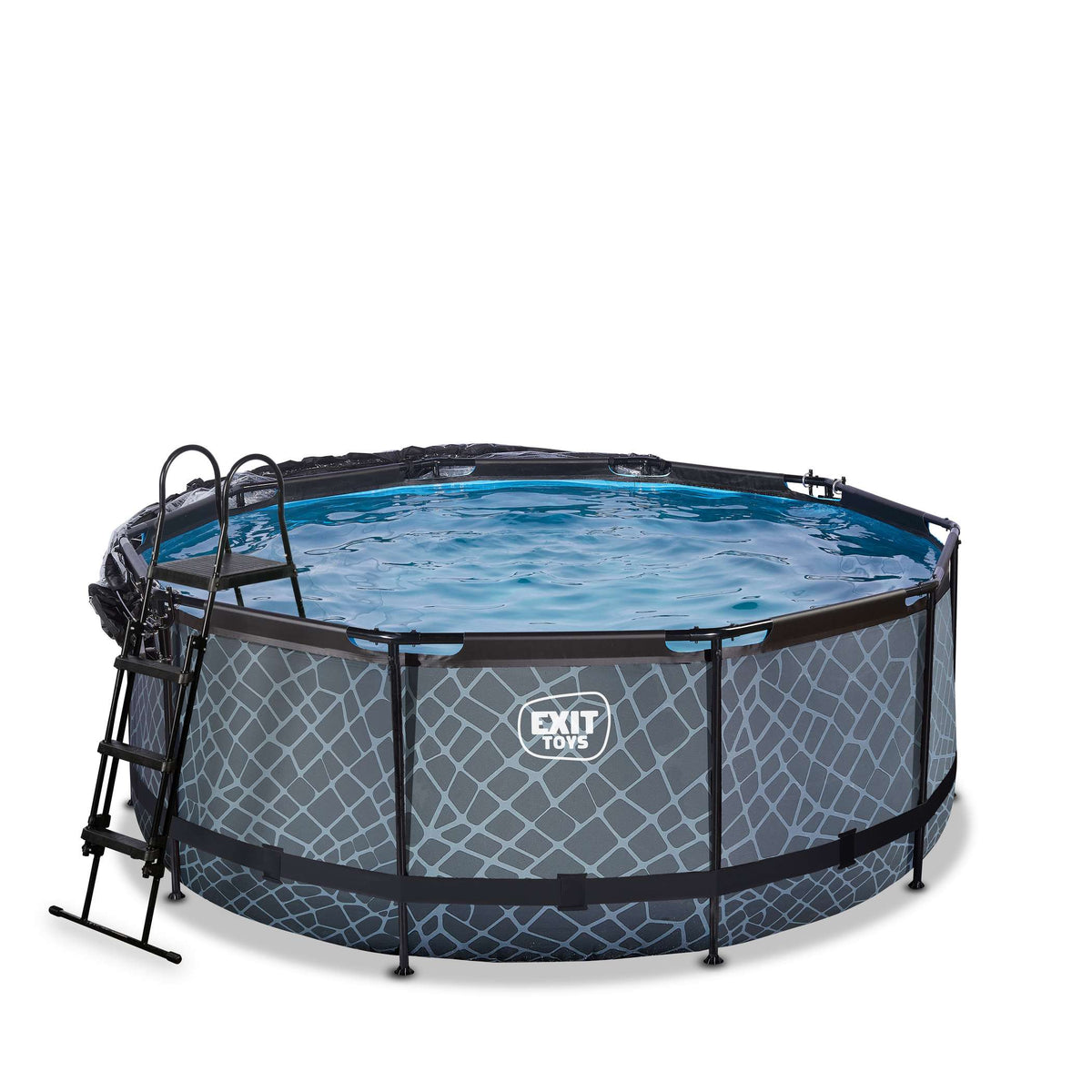 EXIT Stone Pool ø360x122cm mit Sandfilterpumpe und Abdeckung und Wärmepumpe - grau