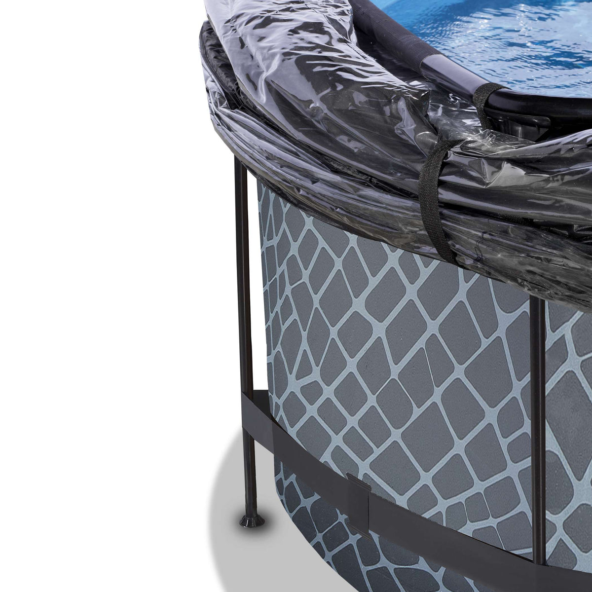 EXIT Stone Pool ø360x122cm mit Sandfilterpumpe und Abdeckung und Wärmepumpe - grau