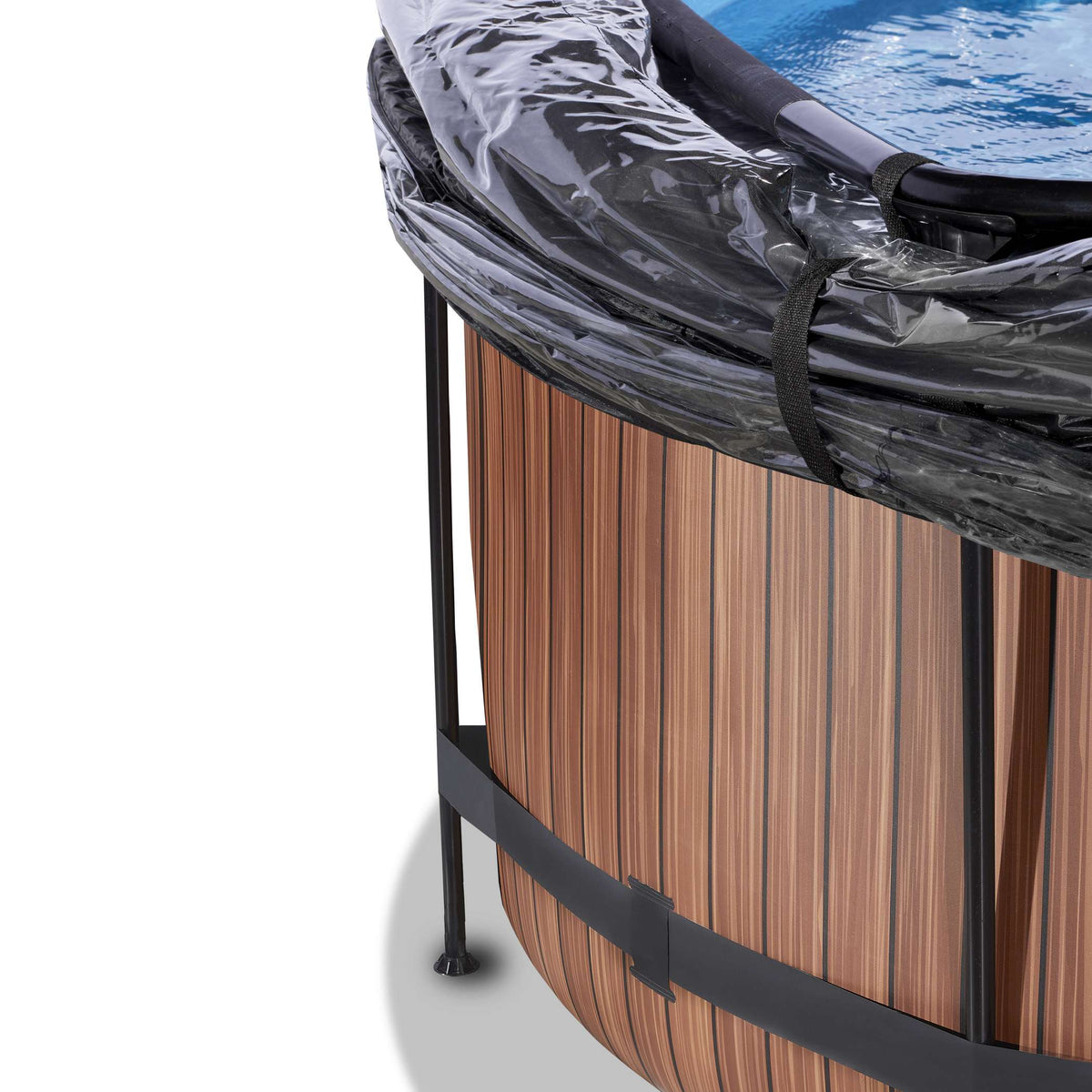 EXIT Wood Pool ø360x122cm mit Sandfilterpumpe und Abdeckung und Wärmepumpe - braun