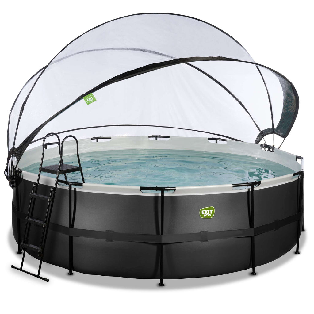 EXIT Black Leather Pool ø450x122cm mit Sandfilterpumpe und Abdeckung und Wärmepumpe - schwarz