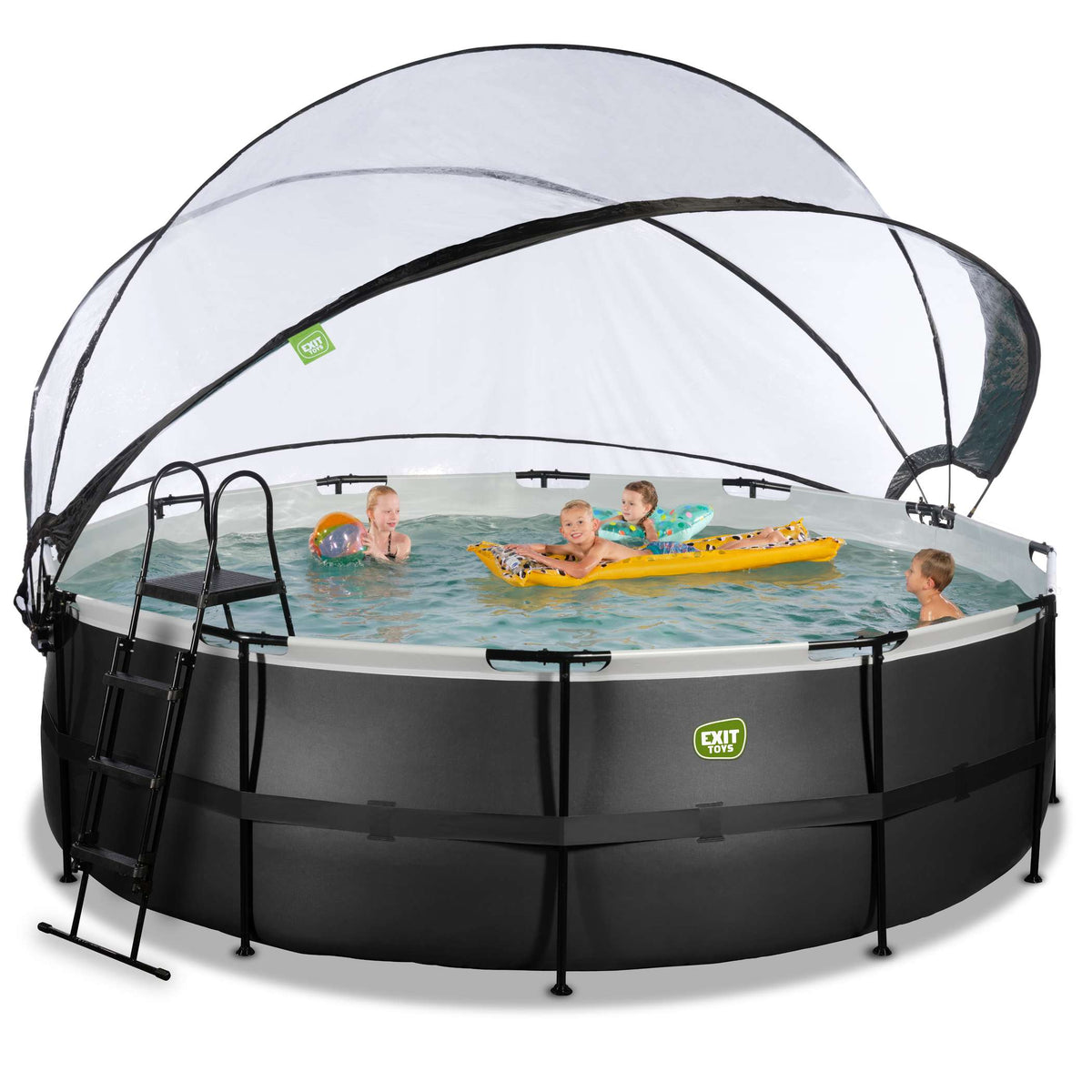 EXIT Black Leather Pool ø450x122cm mit Sandfilterpumpe und Abdeckung und Wärmepumpe - schwarz