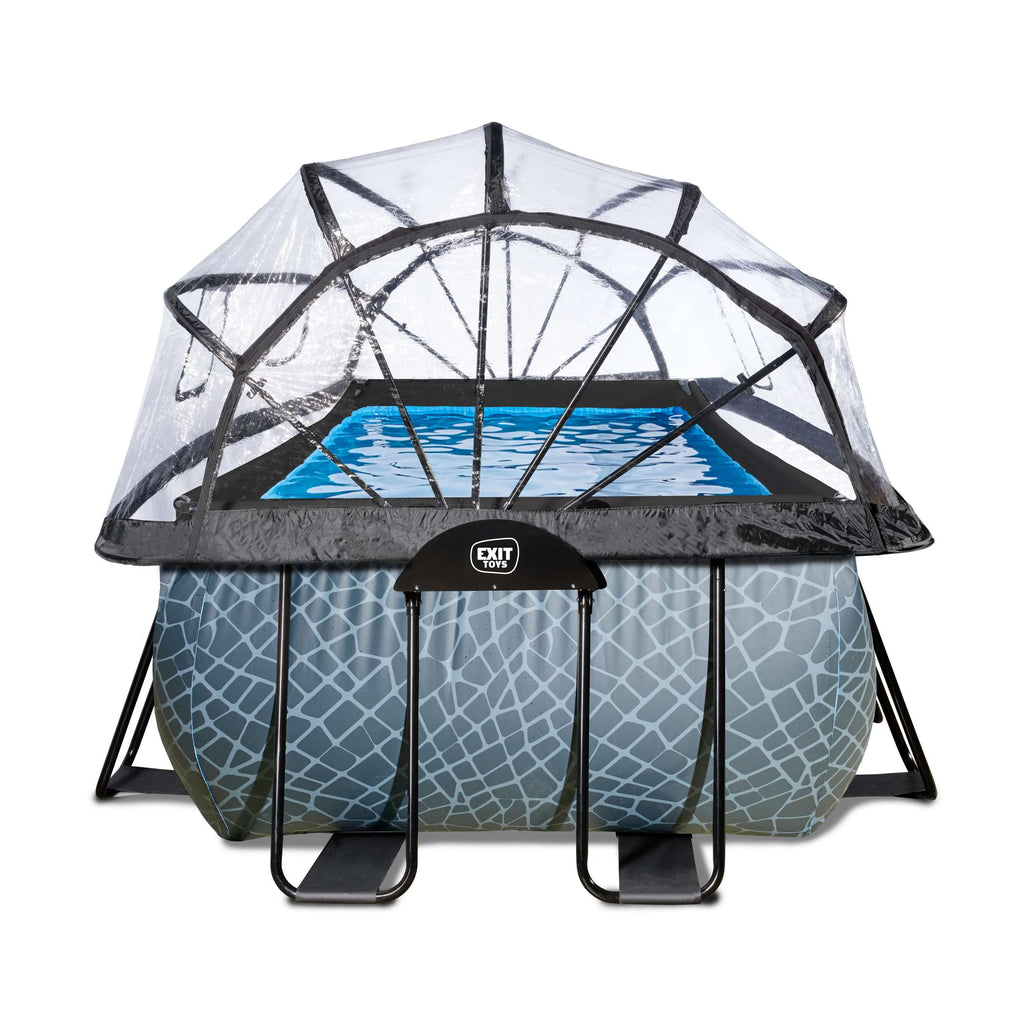EXIT Stone Pool 540x250x122cm mit Sandfilterpumpe und Abdeckung und Wärmepumpe - grau
