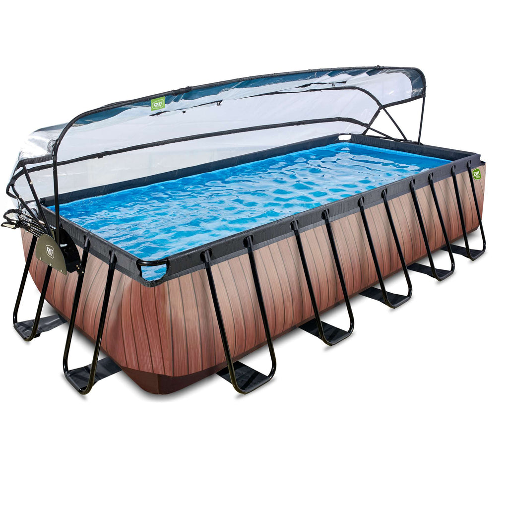 EXIT Wood Pool 540x250x122cm mit Sandfilterpumpe und Abdeckung und Wärmepumpe - braun