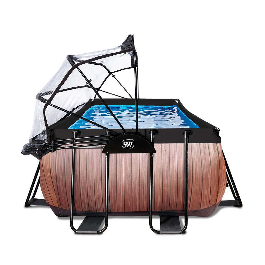 EXIT Wood Pool 540x250x122cm mit Sandfilterpumpe und Abdeckung und Wärmepumpe - braun