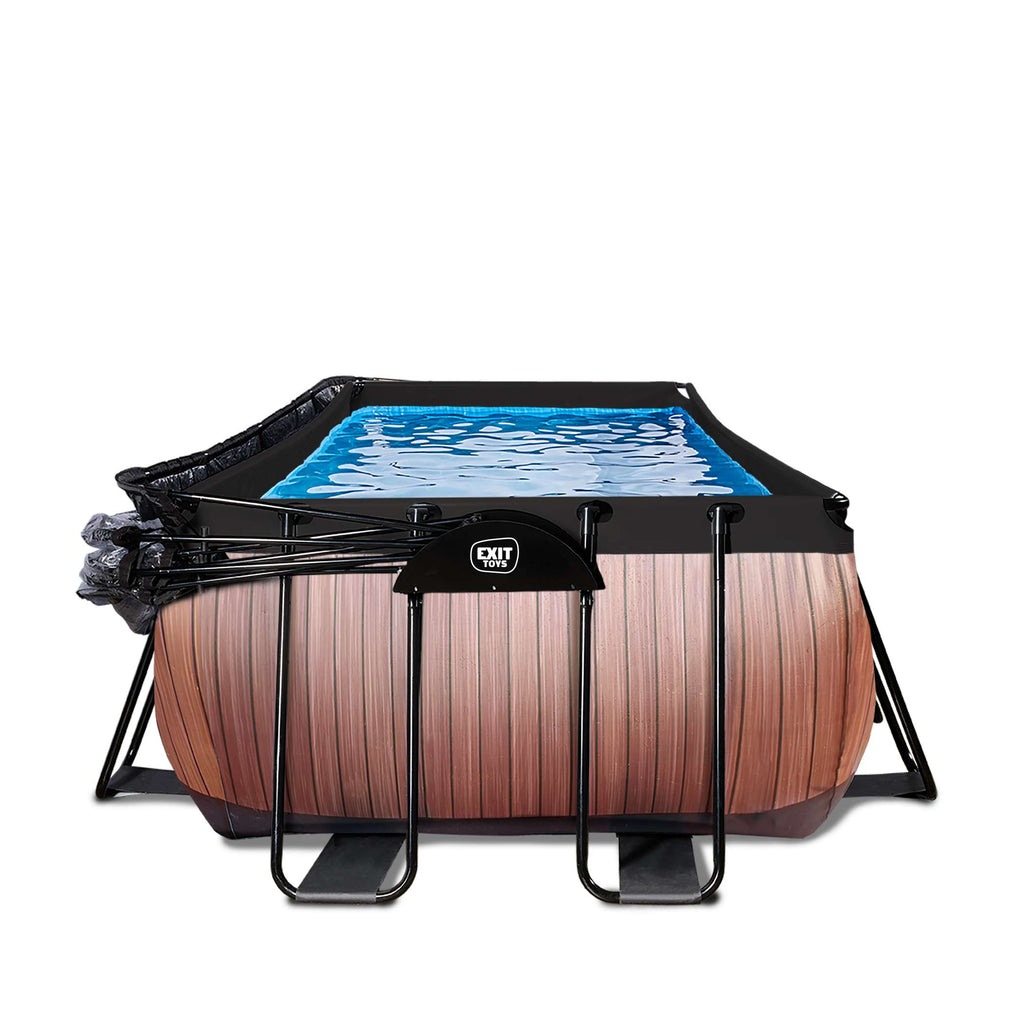 EXIT Wood Pool 540x250x122cm mit Sandfilterpumpe und Abdeckung und Wärmepumpe - braun