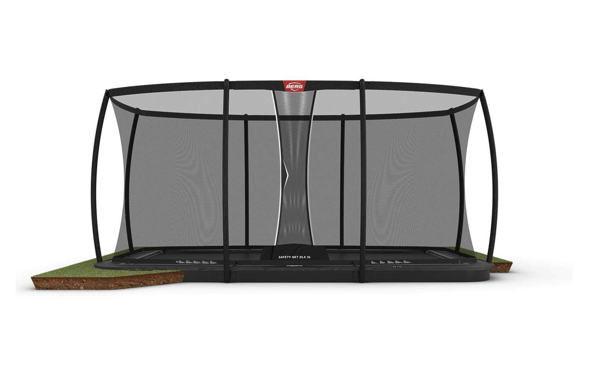 BERG Ultim Elite FlatGround ebenerdiges Trampolin rechteckig mit Sicherheitsnetz Deluxe XL
