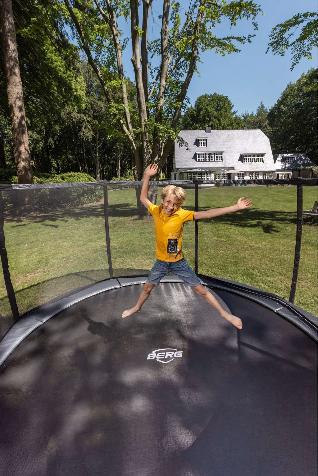 BERG Elite InGround Bodentrampolin rund mit Sicherheitsnetz Deluxe XL