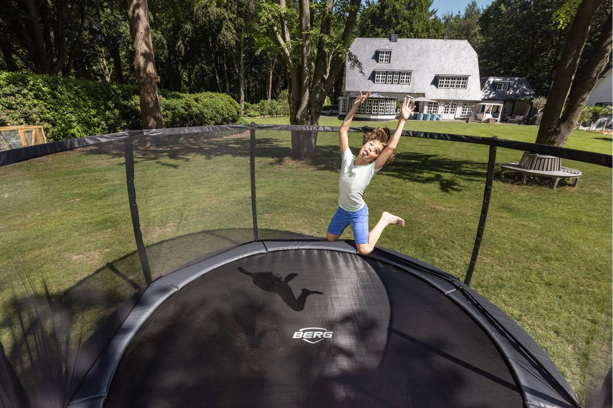 BERG Elite InGround Bodentrampolin rund mit Sicherheitsnetz Deluxe XL