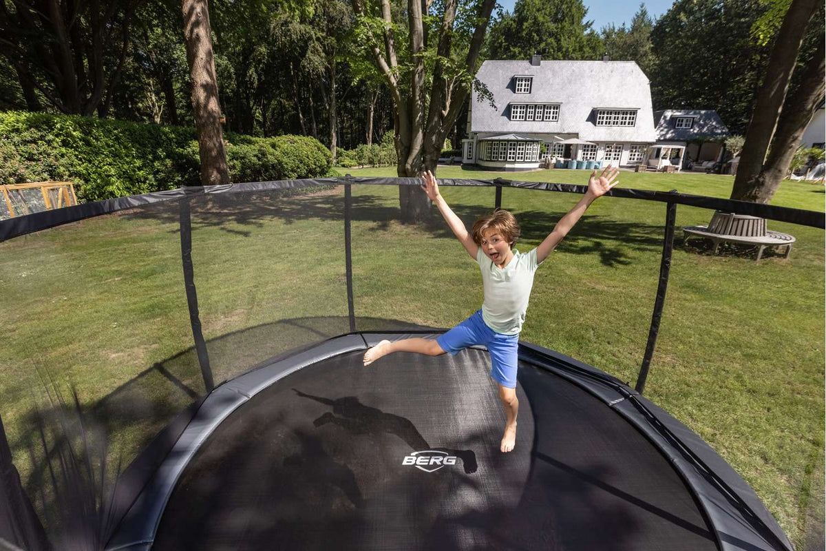 BERG Elite InGround Bodentrampolin rund mit Sicherheitsnetz Deluxe XL