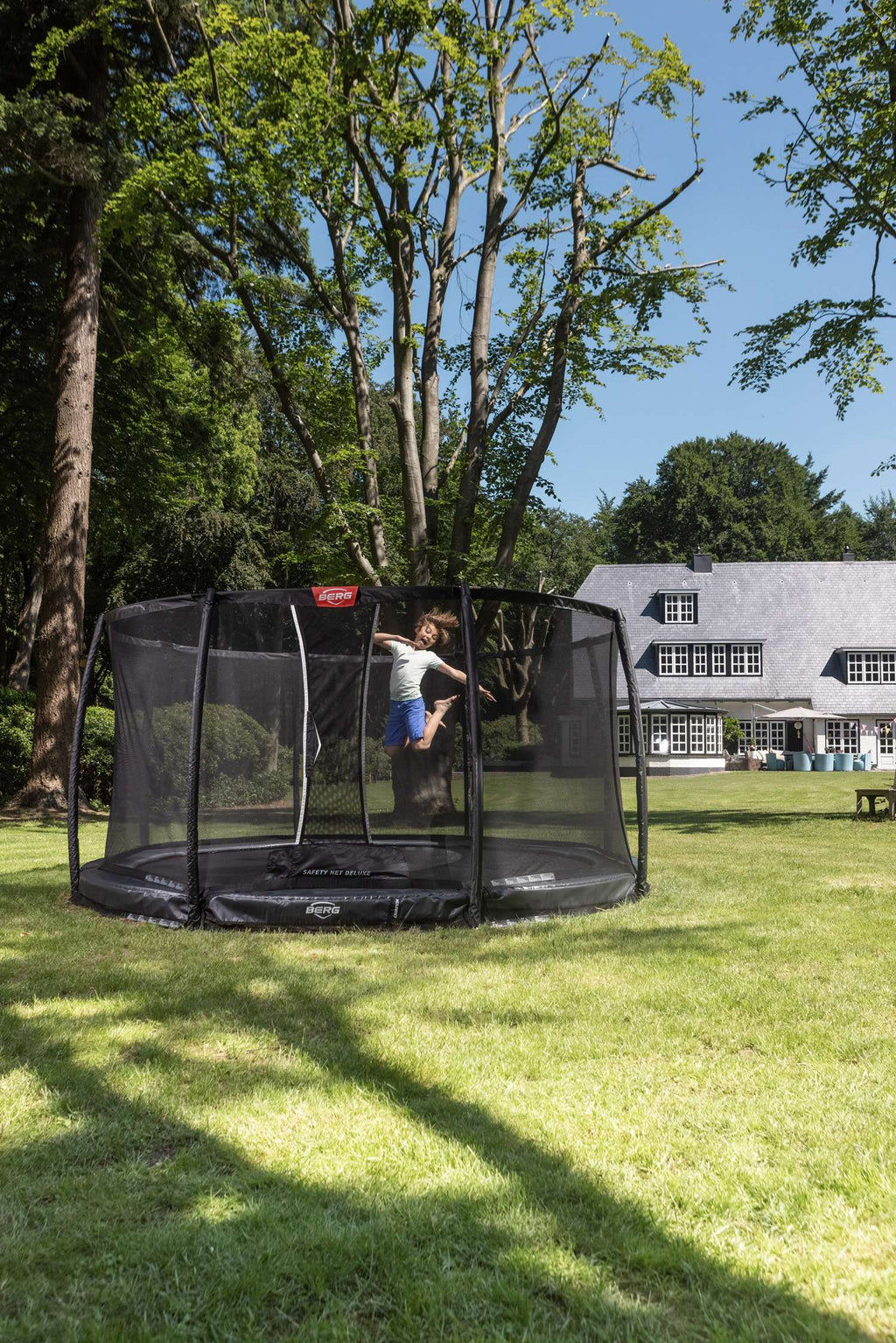 BERG Elite InGround Bodentrampolin rund mit Sicherheitsnetz Deluxe XL