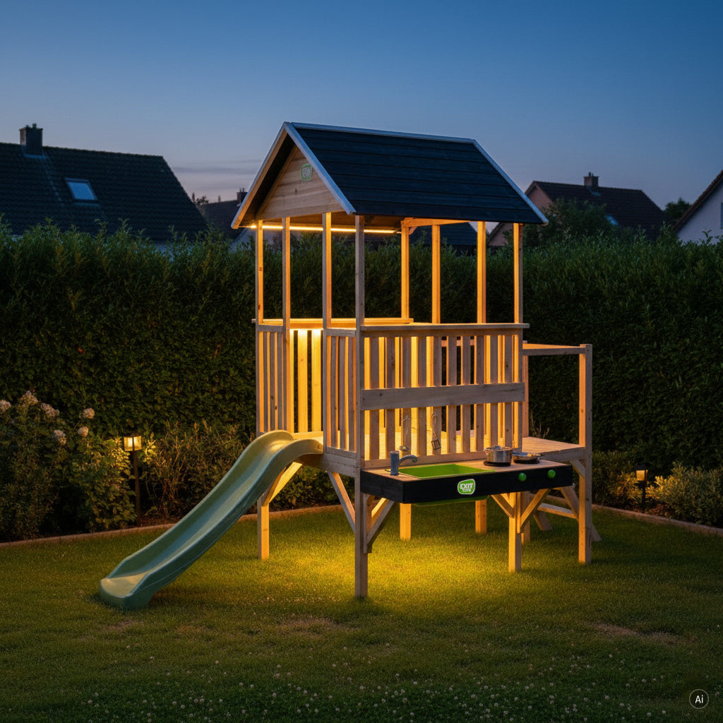 EXIT Panorama 350 Holzspielhaus mit Rutsche und Matschküche