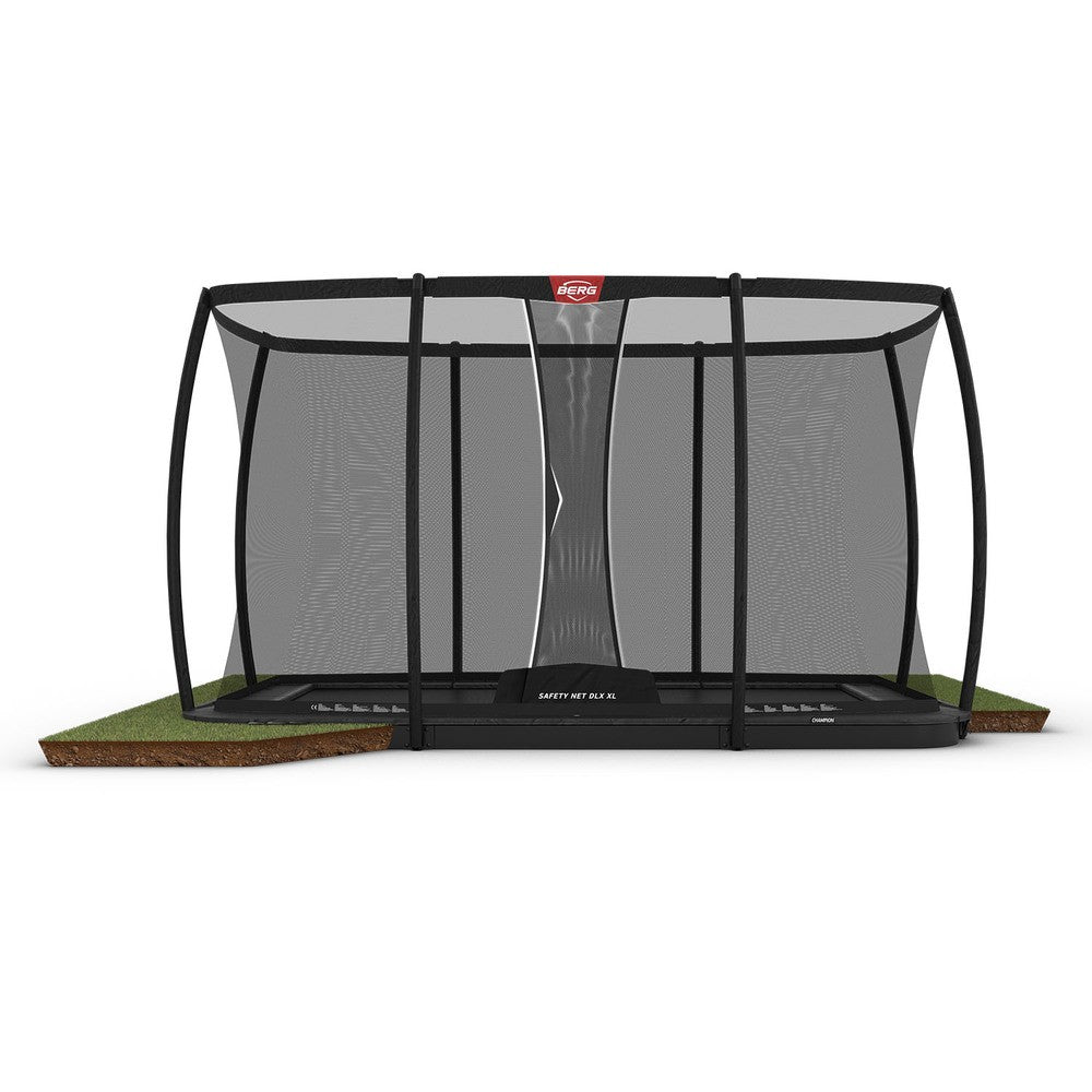 BERG Ultim Champion FlatGround ebenerdiges Trampolin rechteckig mit Sicherheitsnetz Deluxe XL